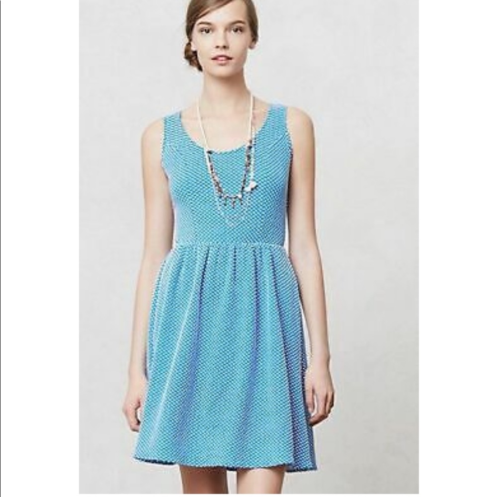 Anthropologie Maeve Textured Caldera Dress Blue & White Polka Dot XL